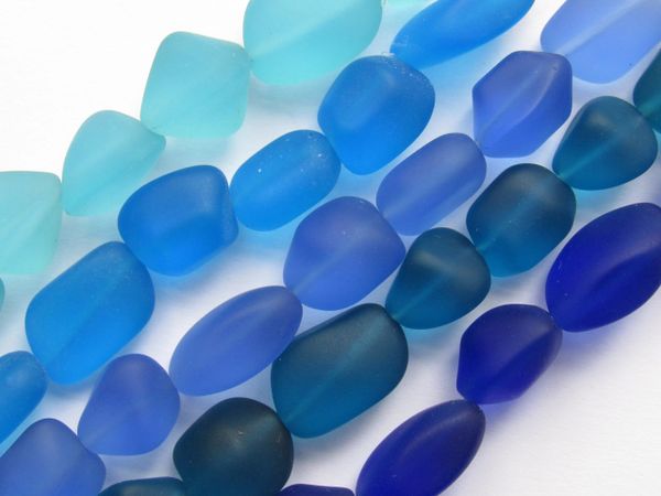 Freefrom Nugget BEADS 15mm Cultured Sea Glass Assorted 5 Strands Blue 7 pc ea making beach glass jewelry supply