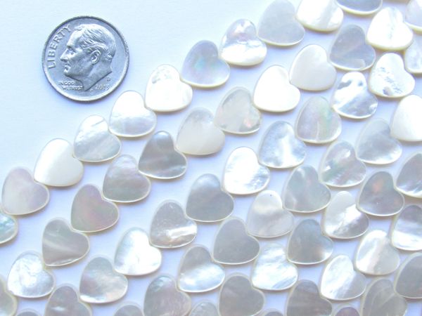 Bead Supply HEART BEADS 10mm Natural White Shell 14.5" Strand 38 pc for making jewelry