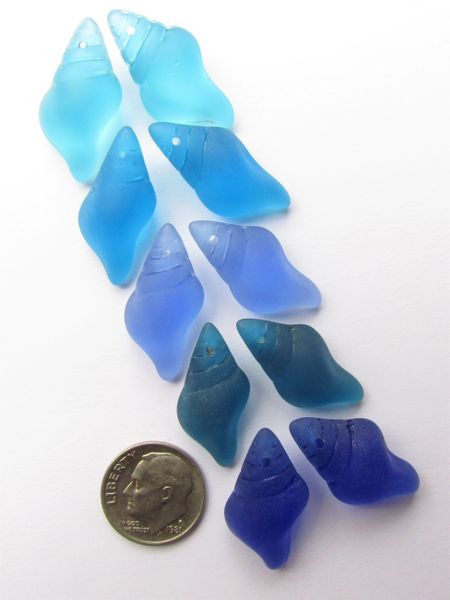 Glass Pendants 5 pair 26x12mm Aqua Blue Greens Small Top Drilled Assorted pendant pairs making beach glass jewelry supply