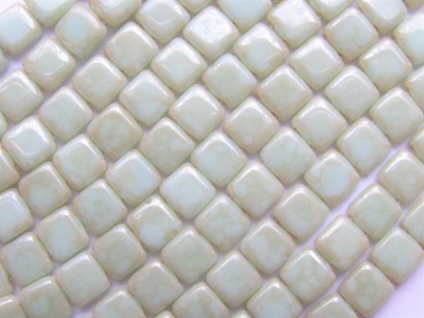 CzechMates Opaque Pale TURQUOISE Star Dust 6mm Tile Beads 50 pc Spuare 2 Hole Pressed Glass ST63100