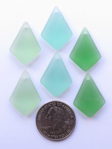 Cultured SEA GLASS PENDANTS Diamond 28x20mm top drilled frosted glass pendant jewelry quality supply beach glass