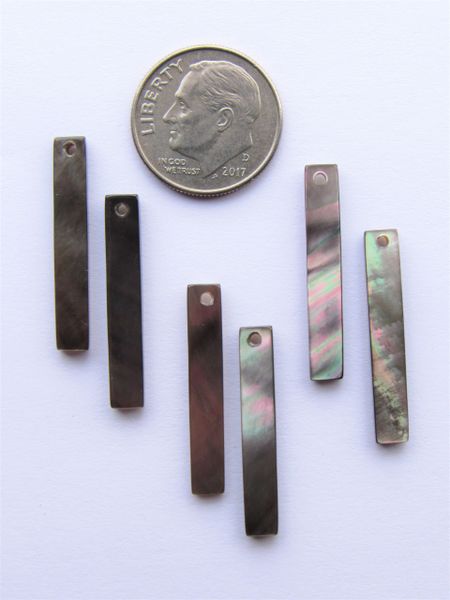 25x4mm PENDANTS Smooth Flat Black TAHITI SHELL Rectangle Top Drilled Pairs Iridescent Pendant making beach jewelry supply