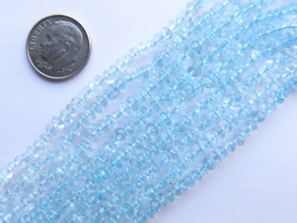 Genuine Blue TOPAZ BEADS 4mm Faceted Rondelle Natural Transparent Blue Gemstone 160 pc 15" Strand quality jewelry making supply