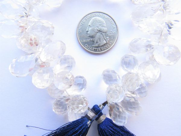 Natural Crystal QUARTZ BEADS 19-14x10mm Faceted 8" Drop Rounded Teardrop Clear Transparent Gemstone making jewelry bead supply