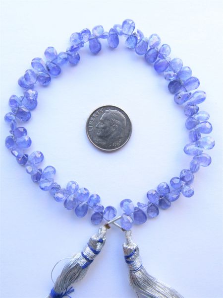 54 ct Genuine TANZANITE BRIOLETTES Faceted Teardrop Pendants 8" Strand natural violet purple Gemstone making jewelry bead supply