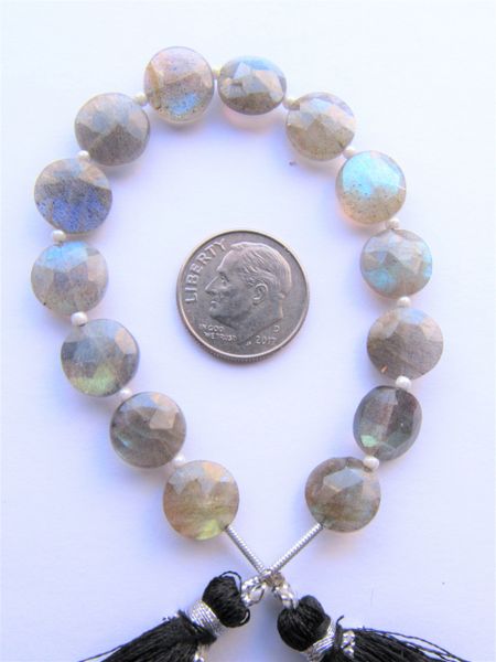 Bead supplies for making jewelry - Labradorite BEADS 10mm Coin Faceted Natural Flash Gemstone bead