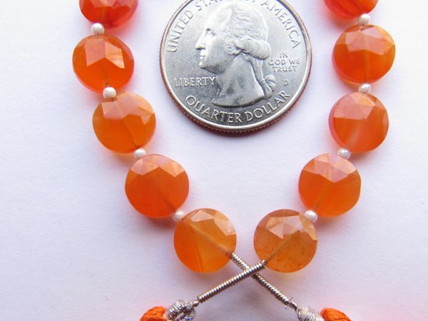 Carnelian BEADS 9mm Faceted Coin 14 pc Strand Natural Orange Gemstone making jewlery quality bead supply