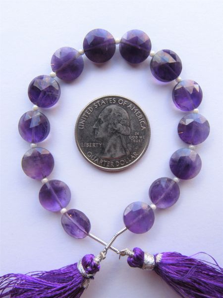 Amethyst BEADS 9mm Faceted Coin 14 pc Strand Natural Purple Gemstone making jewlery quality bead supply