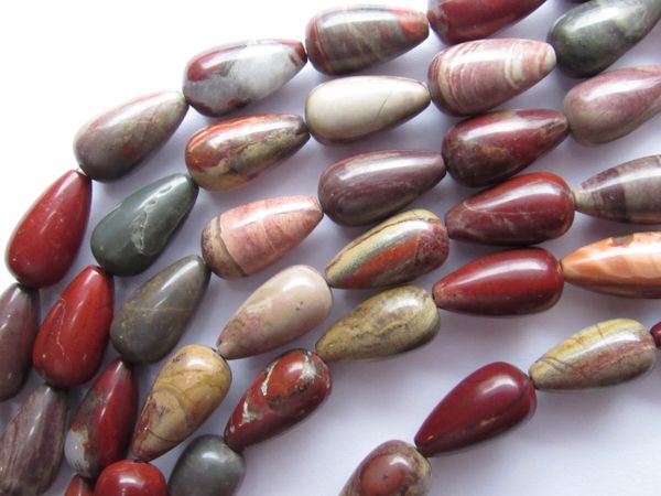 Silver Leaf JASPER BEADS Teardrop 18x10mm Gemstone 15.75" Strand 22 pc