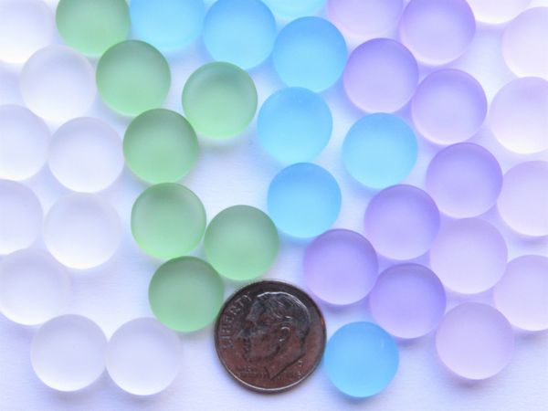 Cultured Sea Glass CABS Undrilled 12mm ROUND Clear Blue Green Purple Pink Cabachons NOT Drilled for making jewelry