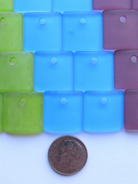 Sea Glass PENDANTS Square 24 pc 19x16mm Large 3mm Hole Pairs Blue Green Purple Bold Colors Making Sea Glass Jewelry bead supply