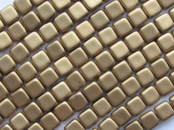 CzechMates Matte METALLIC FLAX 6mm Tile Beads 50 pc Spuare 2 Hole Pressed Glass beadwork making jewelry quality supply