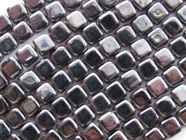 Glass Tile BEADS CzechMates HEMATITE 6mm Square 2 hole 50 pc genuine Pressed Glass making jewelry bead supply