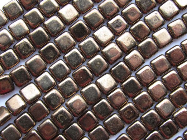 CzechMates BEADS 6mm Tile Bronze Glass 50 pc 2 Hole Pressed Glass