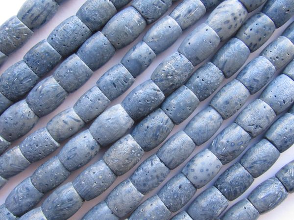 Natural BLUE CORAL BEADS 12x8mm barrel - Bead Supplies for making jewelry