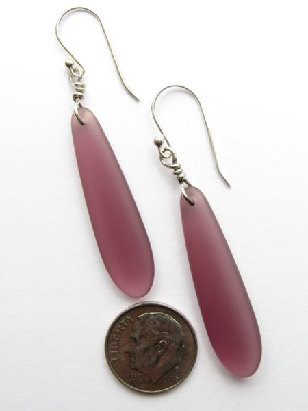 Sea Glass EARRINGS purple Elongated Elegant Dangle Earwires Sterling Silver 2 1/4" making earrings beach jewelry bead