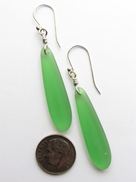 Sea Glass EARRINGS Royal Blue Elongated Elegant Dangle Earwires Sterling Silver 2 1/4" making earrings beach jewelry bead