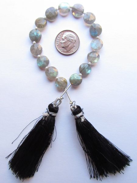 Bead Supplies for makign jewelry - Labradorite BEADS 9mm Coin Faceted 15 pc Strand Natural Flash Gemstone