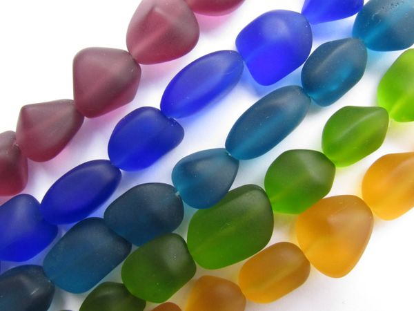 Cultured Sea Glass BEADS 15mm Free form Nugget Assorted Bold Colors for making jewelry