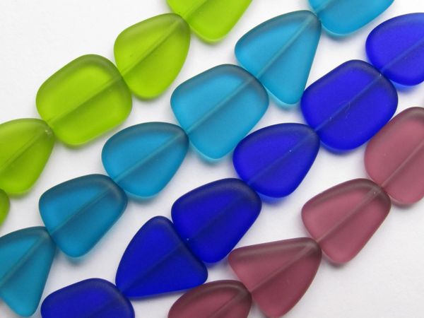 Cultured Sea Glass BEADS 15mm assorted colors Strands frosted glass beads for making beach glass jewelry