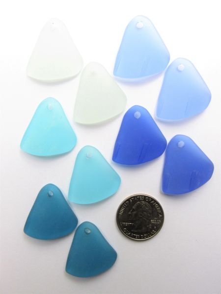 assorted pairs Sea Glass PENDANTS large hole bottle curve Triangle 29x25mm Aqua Blue Large Hole Bottle Curve Top Drilled making sea glass jewelry