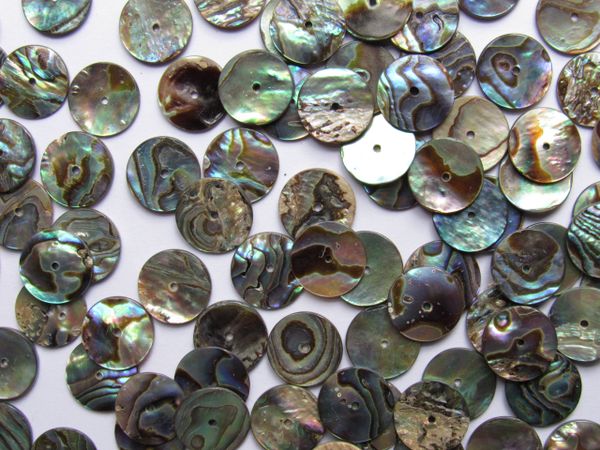 Natural Abalone BEADS Flat 12mm Shell Center Drilled Flat 1mm thick more uniform jewelry bead supply