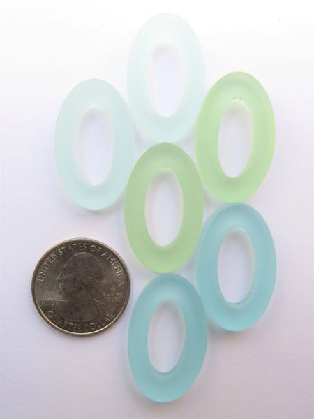 Ring PENDANTS 31x20mm Oval Assorted blue green Large Hole Donut Making Sea Glass Jewelry