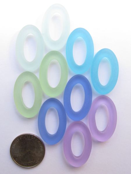 Sea Glass PENDANTS Oval RING Assorted Colors 31x20mm Large Hole Donut Making Jewelry