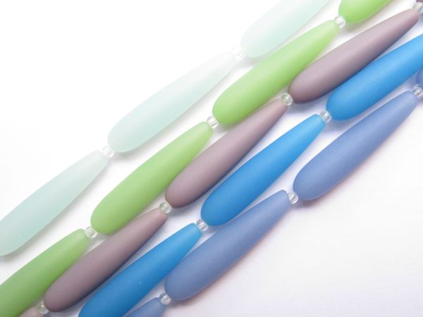Sea Glass BEADS Frosted Opaque Glass 38x9mm Teardrop Assorted colors Making sea glass Jewelry