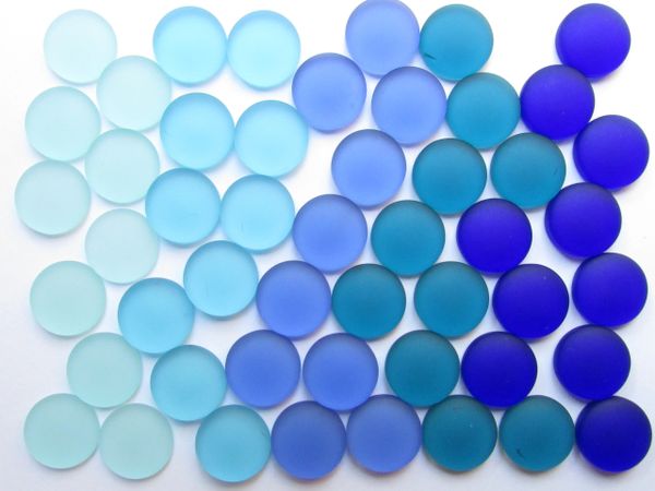 SEA GLASS Cabs 15mm Cabachons Undrilled frosted glass assorted blue colors making sea glass jewelry Not Drilled