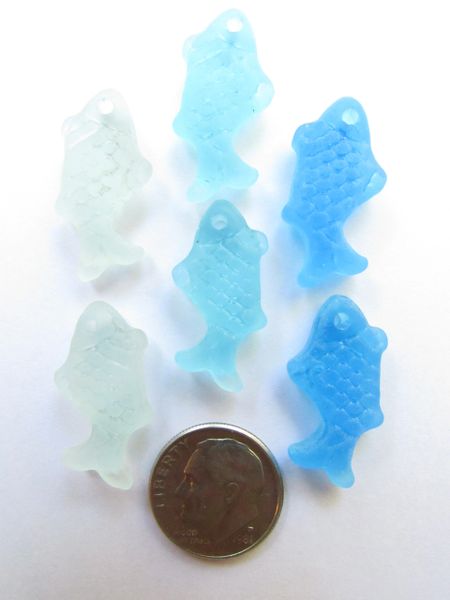 Jewelry making Supplies Glass FISH PENDANTS 24x12mm Assorted Blue Top Drilled