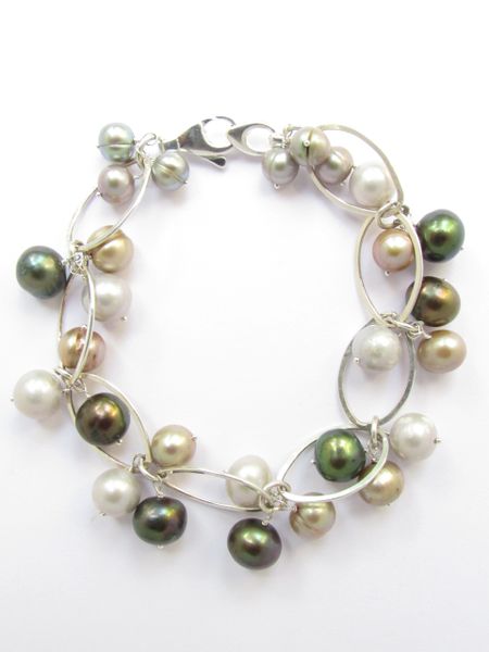 Beachy Pearl BRACELET 8" Handmade Sterling Silver Chain Lobster Clasp closure beach jewelry