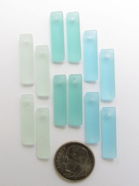 Bead Supply Cultured Sea Glass PENDANTS 22x6mm Rectangle assorted 12 pc for making jewelry
