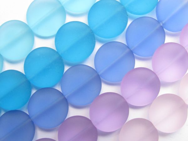 Sea Glass Beads 15mm coin Assorted Colors pink purple 5 Strands frosted glass beads for making jewelry