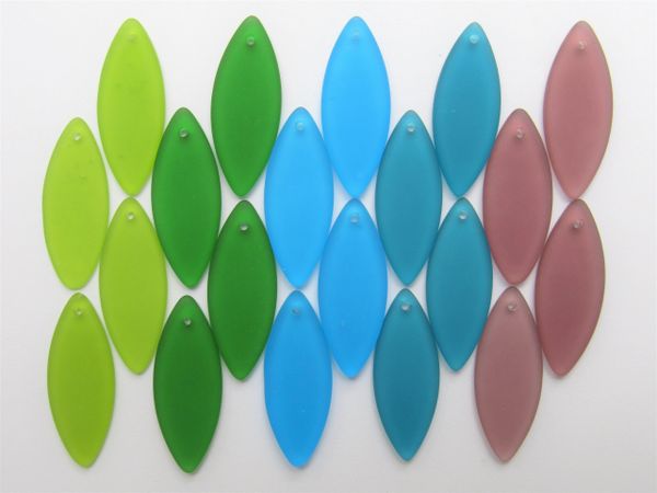 20 pc Cultured Sea Glass PENDANTS Marquise 33x13mm Assorted Bold Top Drilled frosted bead supply for making jewelry