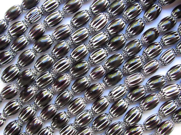 CHEVRON BEADS 12x8mm Black and White handmade layered glass bead trade beads making jewelry ragalia