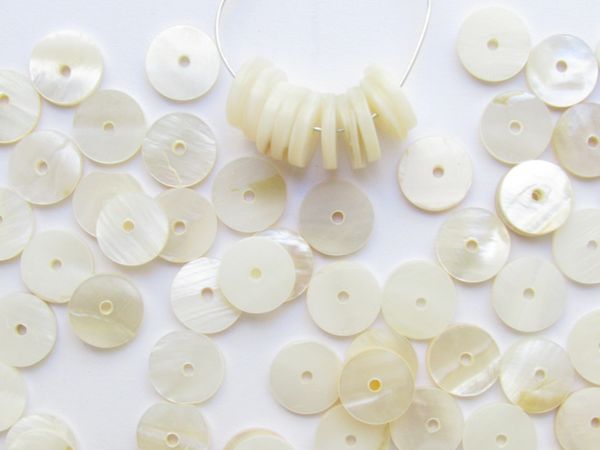 Mother of Pearl BEADS Flat 10mm Shell Center Drilled Flat 2mm thick 1.5mm hole uniform for jewelry bead supply