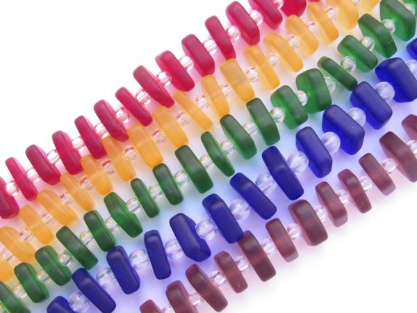 Sea Glass BEADS Square Spacer Bold assorted colors stacking bead strands frosted glass beads for making jewelry