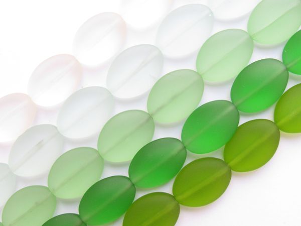 Sea Glass BEADS 18x13mm Oval Assorted green strands frosted glass beads for making jewelry