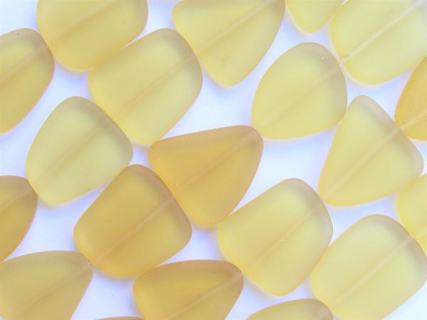 Cultured Sea Glass BEADS 22-24mm Freeform frosted Golden Yellow for making jewelry