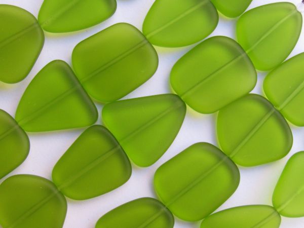 Bead Supply Cultured Sea Glass BEADS 22-24mm Freeform Olive green frosted for making jewelry