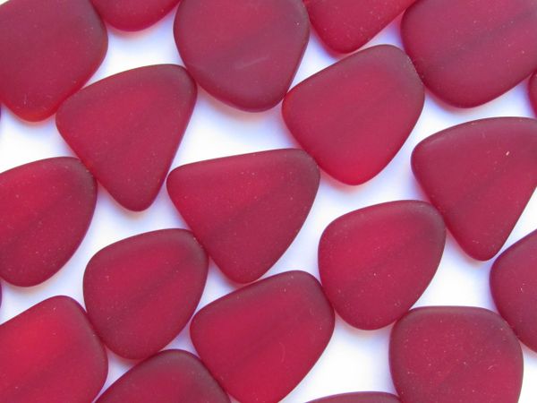 Frosted Sea Glass BEADS 22-24mm Deep Red flat frosted length drilled for making jewelry