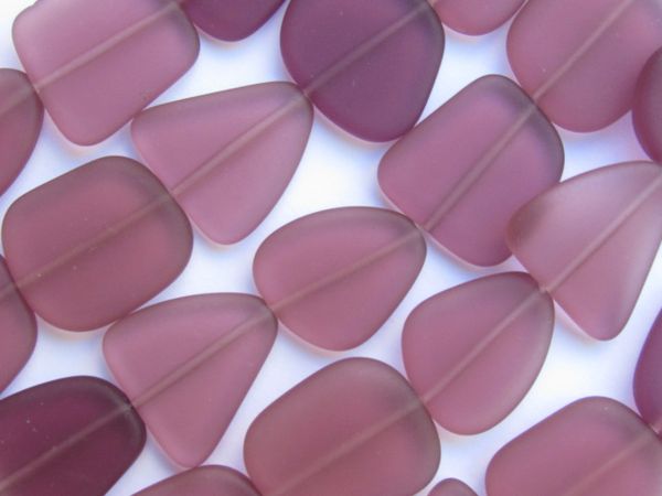 Bead Supply Cultured Sea Glass BEADS 22-24mm frosted flat Freeform Medium Amethyst for making jewelry