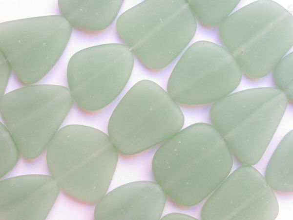 Cultured Sea Glass BEADS 22-24mm Opaque Seafoam green frosted flat freeform for making jewelry