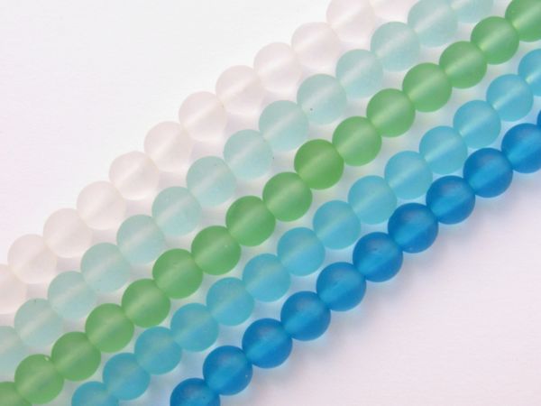 Bead Supplies - Frosted Glass BEADS 6mm assorted aqua blue green 5 Strand lot
