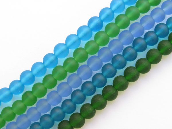 Jewelry Supplies - Frosted Glass BEADS 6mm round assorted lot dark blue green 5 Strands