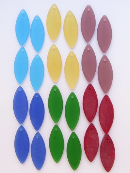 Cultured Sea Glass PENDANTS Marquise 24 pc Assorted Bold colors Top Drilled Pinched Oval bead supply for making jewelry