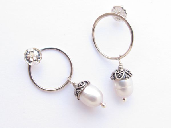 Sea glass EARRINGS Ring with Dangle Handmade Sterling Silver White Pearl earwires elegant jewelry