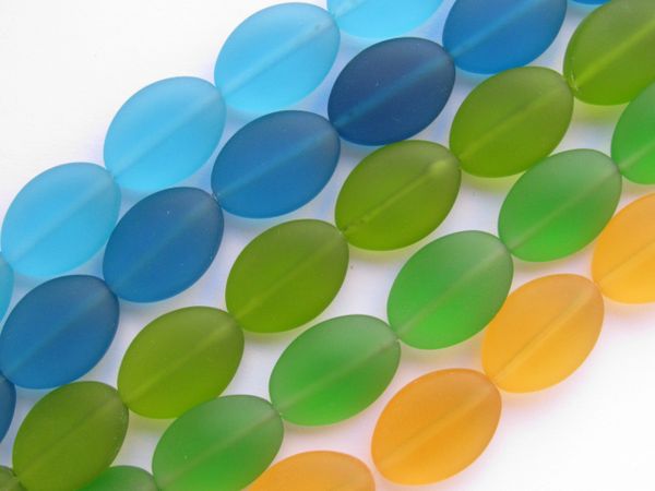 Sea Glass BEADS 18x13mm Oval Assorted colors blue green yellow frosted glass beads for making jewelry