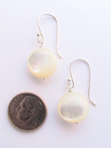 Mother of Pearl EARRINGS White Shell 1 3/8" Dangle Handmade Sterling Silver earrings with Earwires